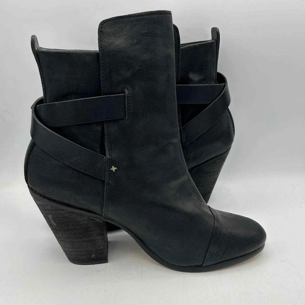 Rag & Bone Womens Size 38 Black Leather Heeled Booties Boots‎ Strappy Shoes